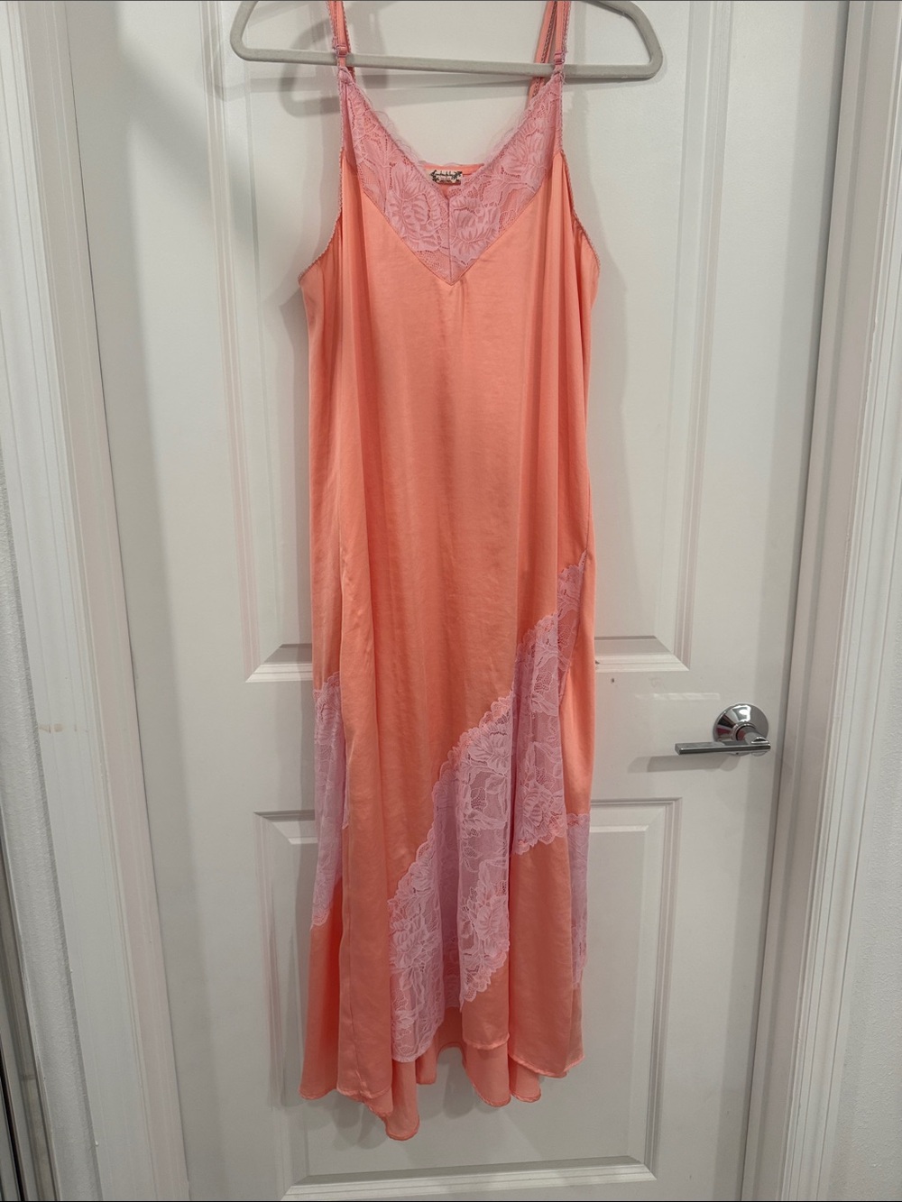 Free people first date maxi Slip Dress with Pink Lace Trim